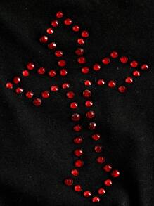 ROMWE Grunge Punk 交叉水鑽吊帶上衣 - 黑色 - 查看 4