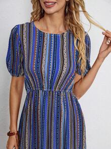 EMERY ROSE Allover Print Puff Sleeve Dress - Blue - View 3