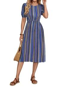 EMERY ROSE Allover Print Puff Sleeve Dress - Blue - View 5