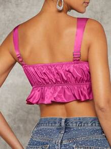 Hauture Ruffle Hem Tie Front Satin Crop Top
