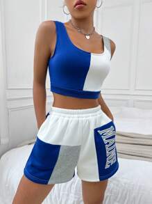 SHEIN Unity Bộ đồ hai mảnh nữ Túi Khối Màu Lá thư Giải trí - Nhiều màu - Xem 3