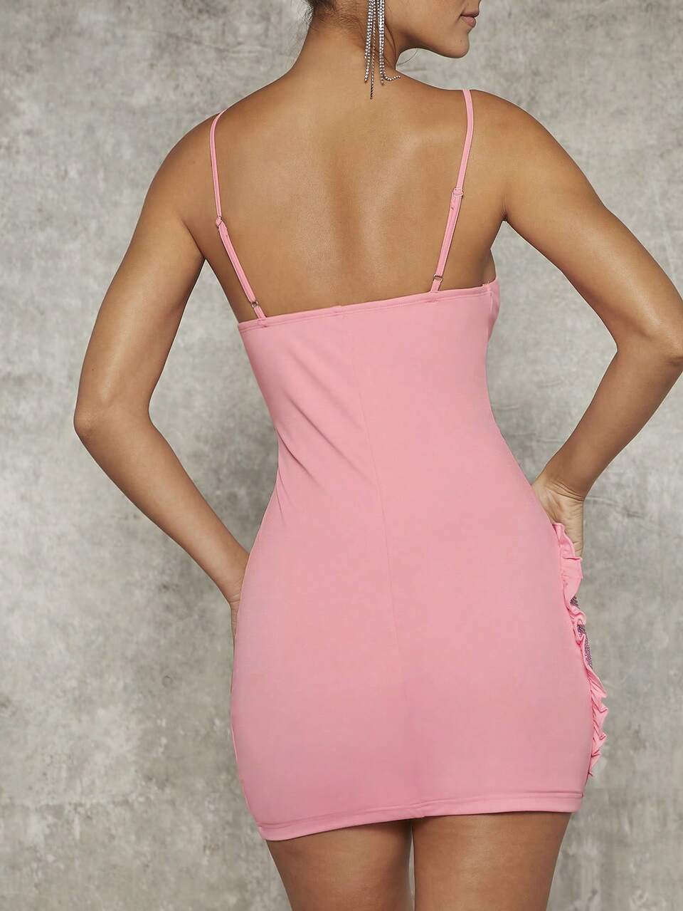 Rhinestone Heart Frill Bodycon Cami Mini Dress