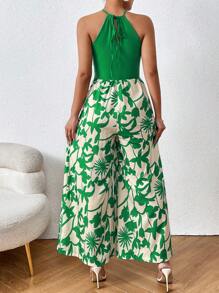 SHEIN LUNE Floral Print Tie Back Halter Neck Wide Leg Jumpsuit - Multicolor - View 2