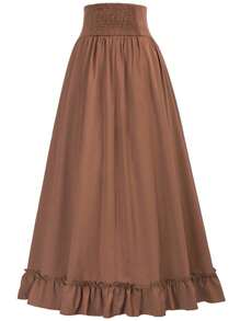 Scarlet Darkness Lace Up Front Ruffle Hem Skirt - Coffee Brown - View 2