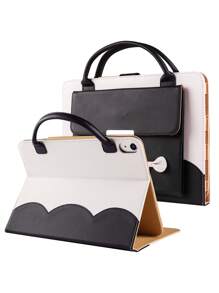 1 件白色蝴蝶结设计黑色皮革平板电脑保护套,带手柄和支架,兼容 iPad 保护 - 黑色 - 查看 2