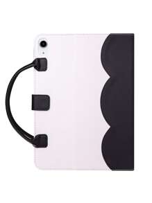 1 件白色蝴蝶结设计黑色皮革平板电脑保护套,带手柄和支架,兼容 iPad 保护 - 黑色 - 查看 3