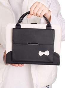 1 件白色蝴蝶结设计黑色皮革平板电脑保护套,带手柄和支架,兼容 iPad 保护 - 黑色 - 查看 5