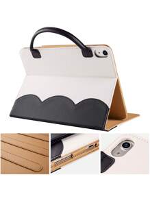 1 件白色蝴蝶结设计黑色皮革平板电脑保护套,带手柄和支架,兼容 iPad 保护 - 黑色 - 查看 7