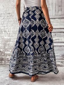 SHEIN VCAY Váy nữ Viên lá sen Nhiệt đới Boho - Màu xanh hải quân - Xem 2