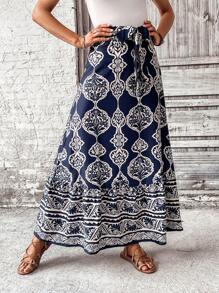 SHEIN VCAY Váy nữ Viên lá sen Nhiệt đới Boho - Màu xanh hải quân - Xem 3