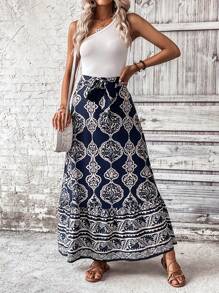 SHEIN VCAY Váy nữ Viên lá sen Nhiệt đới Boho - Màu xanh hải quân - Xem 5