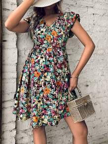 SHEIN Maternity Allover Floral Print Ruffle Trim Belted Dress - Multicolor - View 3