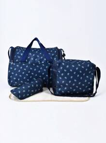 4pcs Baby Car Pattern Large Capacity Diaper Bag - Navy Blue - View 3