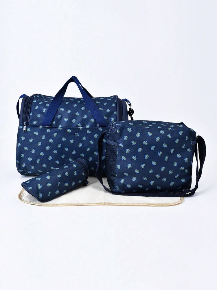 4pcs Baby Car Pattern Large Capacity Diaper Bag - Navy Blue - View 3