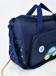 4pcs Baby Car Pattern Large Capacity Diaper Bag - Navy Blue - View 6