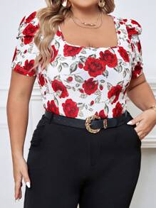 SHEIN Clasi 大碼印花泡泡袖T恤 - 彩色 - 查看 1