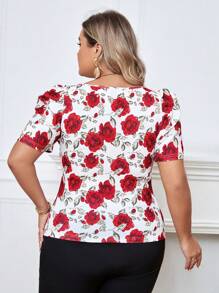 SHEIN Clasi 大碼印花泡泡袖T恤 - 彩色 - 查看 2