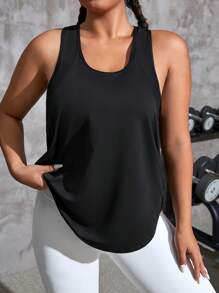 Áo phông & áo ba lỗ thể thao Plus Size Tương phản Mesh Lá thư - màu đen - Xem 1