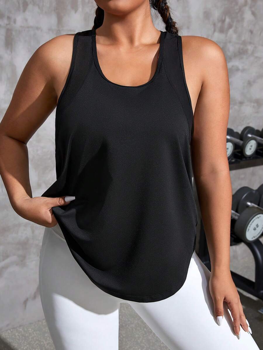 Áo phông & áo ba lỗ thể thao Plus Size Tương phản Mesh Lá thư - màu đen - Xem 1