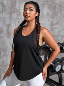 Áo phông & áo ba lỗ thể thao Plus Size Tương phản Mesh Lá thư - màu đen - Xem 4