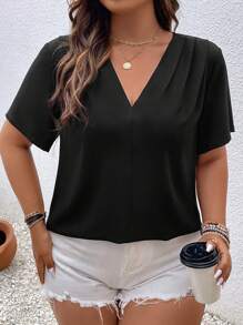 SHEIN LUNE Blusa unicolor de cuello V