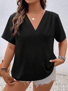 SHEIN LUNE Blusa unicolor de cuello V