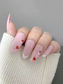 Sweetness 24pcs Long Almond Heart Pattern Fake Nail Kit - Multicolor - View 1