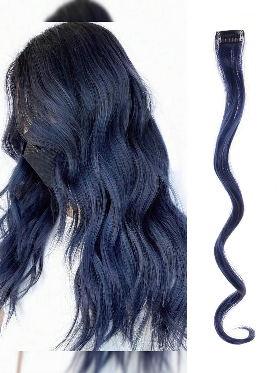 Clip In Long Body Wave Synthetic Hair Extension - Navy Blue - View 1