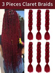 Pack of 6 Large Braiding Hair 24Inch Suitable For Women And Children Daily Holidays And Cosplay Braided Wear BUG Wine red Fashion Synthetic Hair Crochet Hair Extensions Useful and Deft High Temperature Hair - Burgundy - View 1
