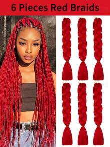 Paquete de 6 cabellos trenzados grandes de 24 pulgadas, adecuados para mujeres y niños, días festivos diarios y cosplay, ropa trenzada, cabello sintético de moda rojo, extensiones de cabello de ganchillo, cabello útil y hábil para altas temperaturas - Rojo - Ver 1