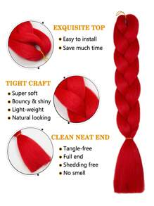 Paquete de 6 cabellos trenzados grandes de 24 pulgadas, adecuados para mujeres y niños, días festivos diarios y cosplay, ropa trenzada, cabello sintético de moda rojo, extensiones de cabello de ganchillo, cabello útil y hábil para altas temperaturas - Rojo - Ver 3