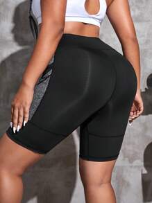 Easithlete Quần short thể thao Plus Size Túi Khối Màu - màu đen - Xem 3
