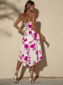 SHEIN VCAY Đầm Bất đối xứng Lộ Lưng Cao thấp Hoa Boho - Nhiều màu - Xem 2