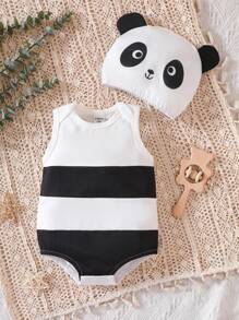 Baby Boy Two Tone Panda Costume Bodysuit & Hat - Black and White - View 1