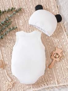 Baby Boy Two Tone Panda Costume Bodysuit & Hat - Black and White - View 2