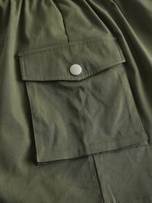 SHEIN EZwear 紙袋腰側翻蓋口袋抽繩工裝裙