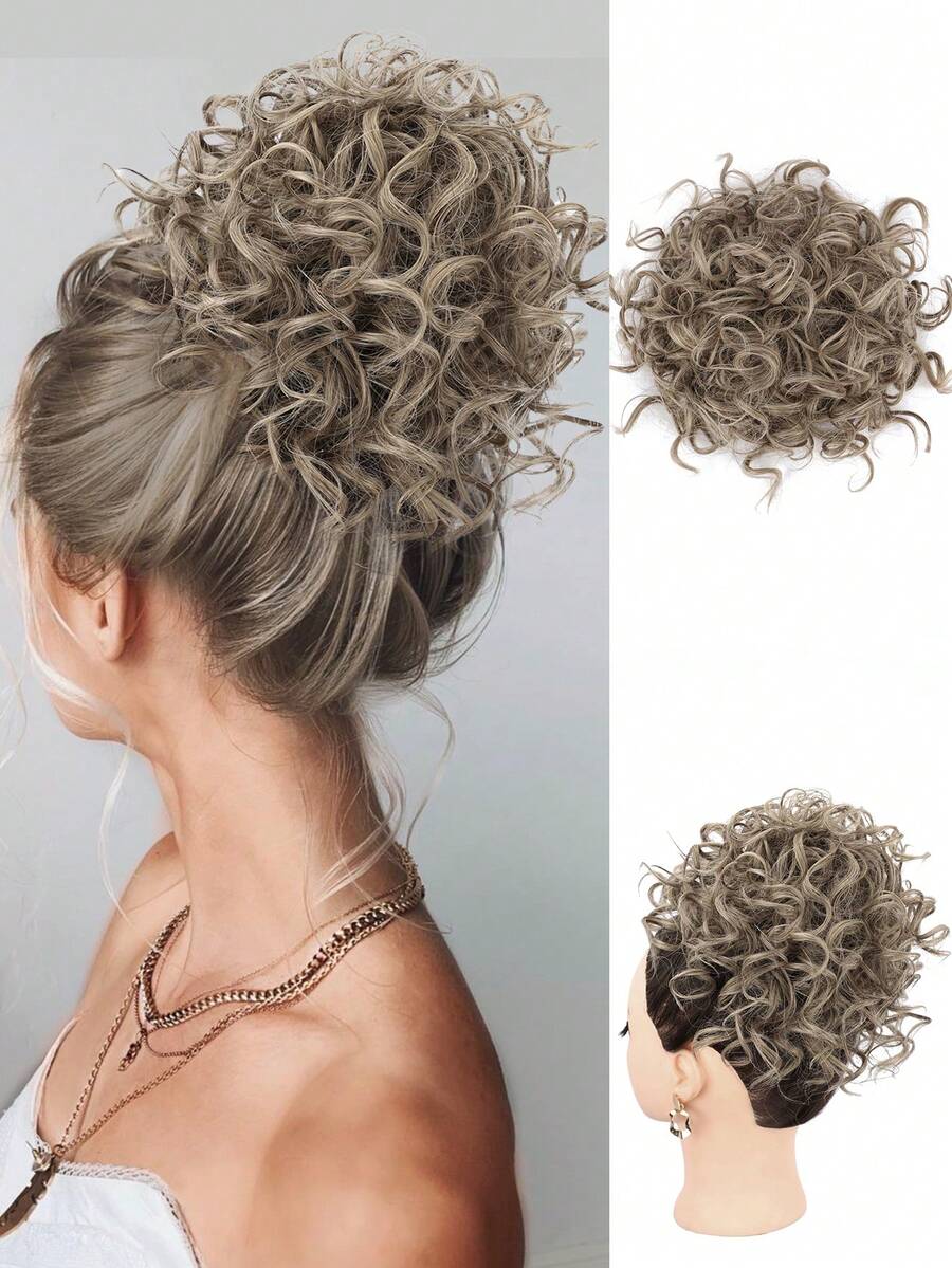 nimoki Short Body Wave Synthetic Hair Buns - Grey - View 1