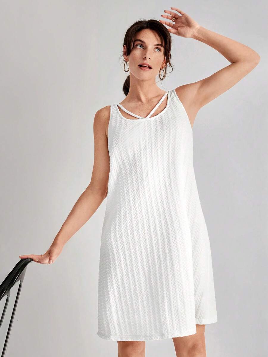 SHEIN Frenchy Đầm màu trơn Giải trí - trắng - Xem 1