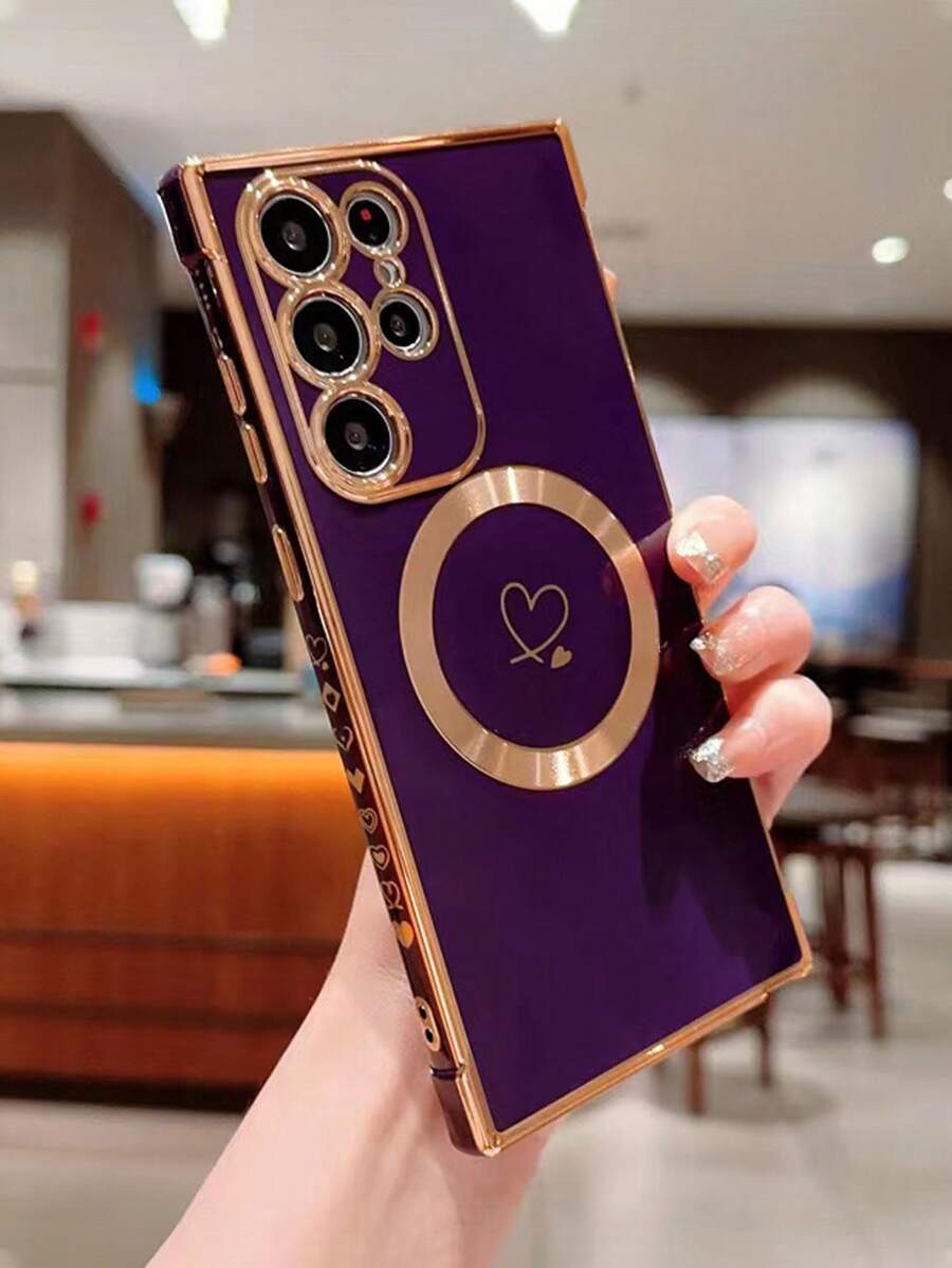 Magnetic Heart Pattern Phone Case Compatible With iPhone15/15Plus/15Pro/15Promax - Purple - View 1