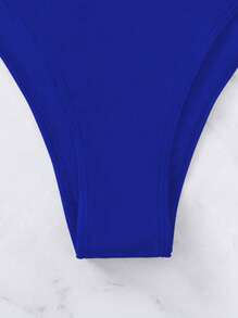 Contrast Mesh Halter One Piece Swimsuit - Royal Blue - View 7