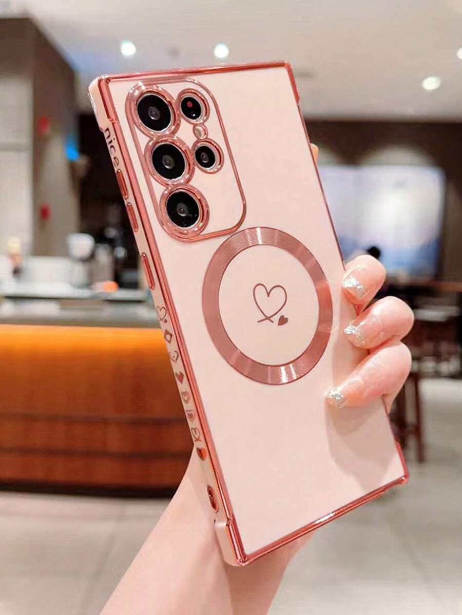 磁性愛心圖案手機外殼 - 粉色 - 查看 1