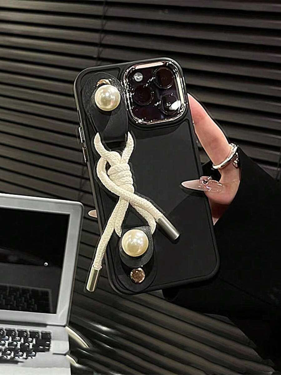 Phone Case With Rope Design Wristband - Black - View 1