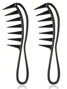 Wide Tooth Comb, 2pcs Plastic Black Professional Comb Kit For Women