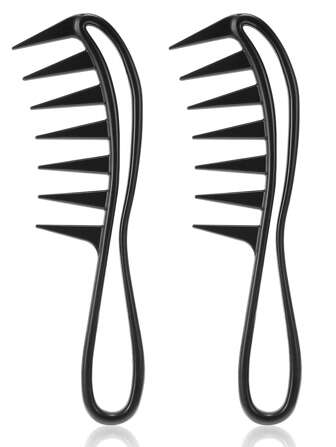 Wide Tooth Comb, 2pcs Plastic Black Professional Comb Kit For Women