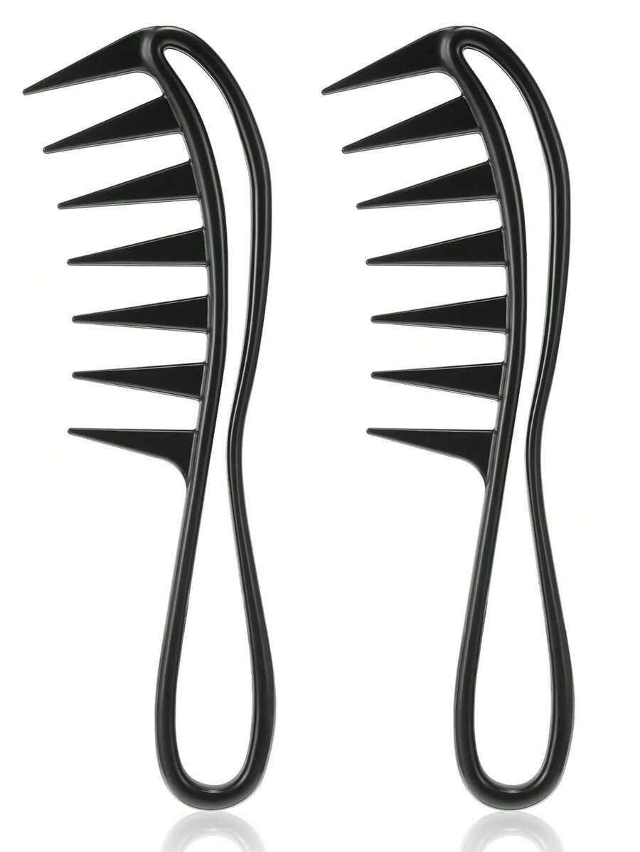 Wide Tooth Comb, 2pcs Plastic Black Professional Comb Kit For Women