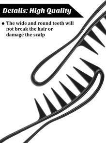 Wide Tooth Comb, 2pcs Plastic Black Professional Comb Kit For Women