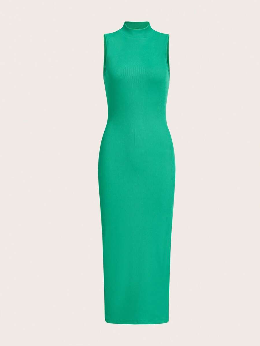 SHEIN Essnce Vestido tank de cuello alto de muslo con abertura - Verde - Ver 1