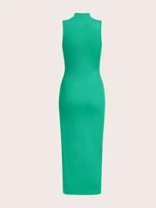SHEIN Essnce Vestido tank de cuello alto de muslo con abertura - Verde - Ver 2