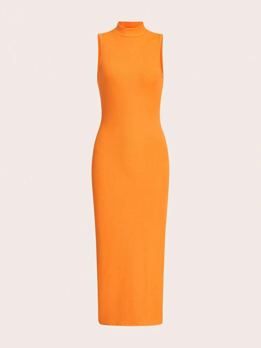 SHEIN Essnce Solid Split Thigh Tank Dress - Orange - View 1
