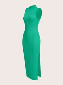 SHEIN Essnce Vestido tank de cuello alto de muslo con abertura - Verde - Ver 5